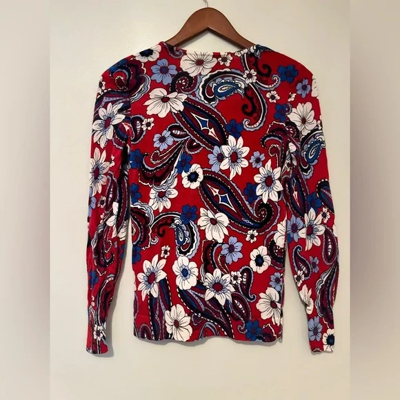 Talbots Merino Wool Puff Sleeve Paisley Bloom Pullover Sweater β Petite - Picture 4 of 6